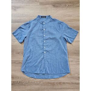 Incerun Casual Blue Short-Sleeve Mandarin Collar Shirt Size S